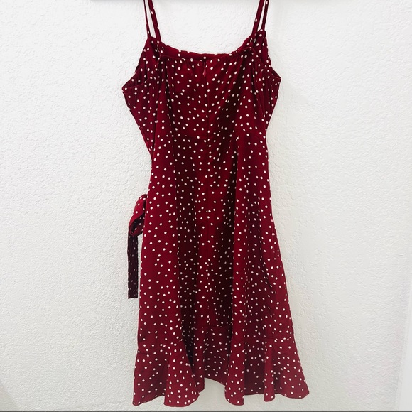 Princess Polly Deep Red Caesura Polka Dot Mini Dress - Picture 12 of 15